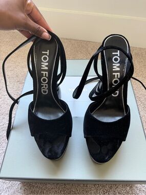 Tom Ford Black Velvet Disco Platform Sandals